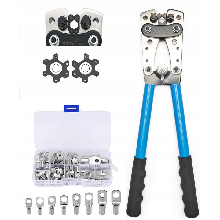 Клещи за кримпване на кабели с 60 конектора, 6-50мм2, неръждаема стомана, ергономични, 389x1,25кг, сребристи