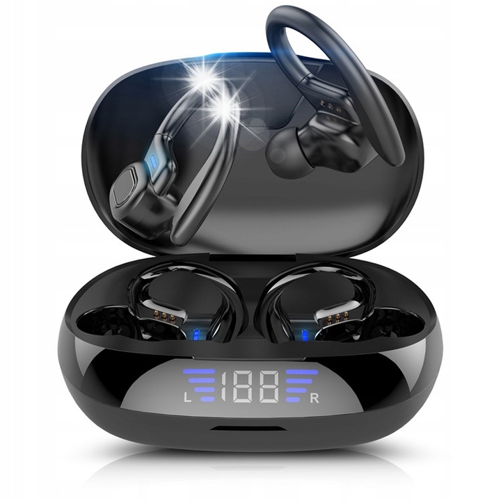 Casti wireless Lewer SP16, rezistent la apă, Bluetooth 5.3, cu powerbank 2600 mAh, 42x34x26mm, pentru alergare