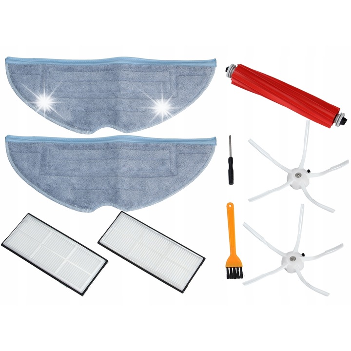 Set accesorii aspirator NeoProfi, 2x Filtru HEPA, 2x Mop microfibra, 2x perie laterala, 1x rola, 1x perie curatare