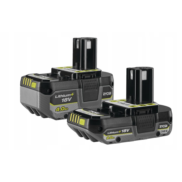 Set 2x acumulator 18V RYOBI 4.0Ah si 2.0Ah, tehnologie Lithium+, indicator de incarcare