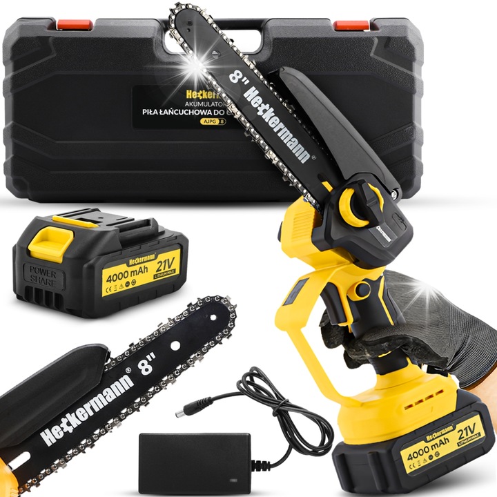 Heckermann AJPG8 láncfűrész, 700W, 20cm, 4000mAh akkumulátor, komplett készlet
