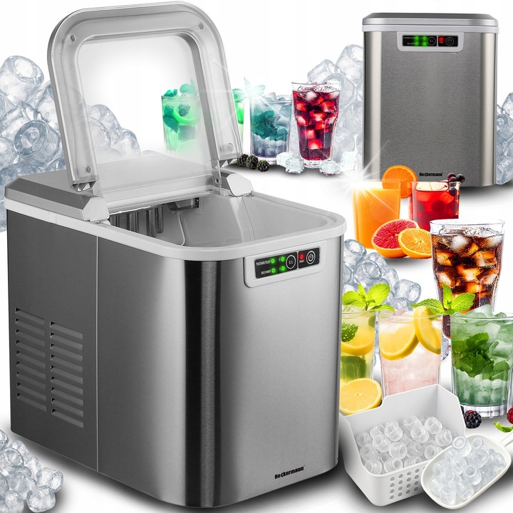 Heckermann jégkészítő gép, 150W, 2,2 literes kapacitás, 15 kg/nap, ezüst, 224x306x327mm