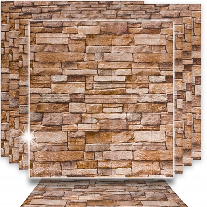 10 db-os öntapadós 3D tapéta készlet, Heckermann, tégla színű, 77x70 cm