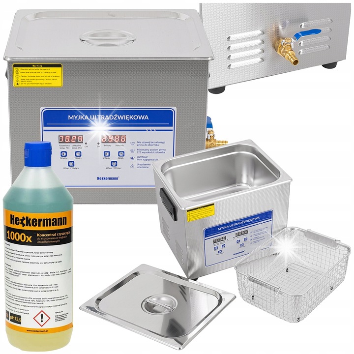 HECKERMANN 10L ultrahangos tisztító szett, 440W, kosárral és 1L tisztítószerrel, 33x27x31cm