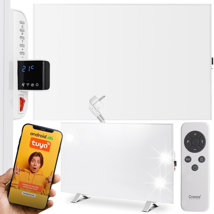 Panou de incalzire IR Cronos 500W, alb, cu WiFi, dimensiuni 50x90cm, set complet