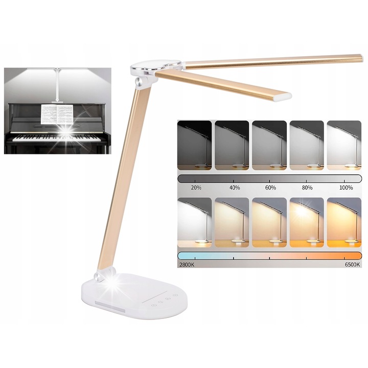 Lampa biurkowa LED JW-5508, alb, dubla, reglare intensitate, 41x60cm