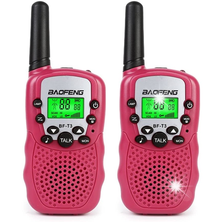 2x Walkie-Talkie Baofeng BF-T3 készlet, 8 csatorna, rózsaszín, 3-5km
