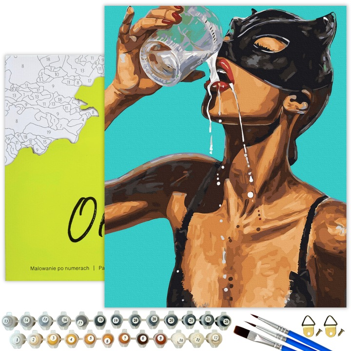 Комплект за рисуване по номера, 40x50cm, Номерирано платно, Картина с рамка Жена за възрастни „Котешка сила“ Направи си сам за възрастни и деца - Oh Art!