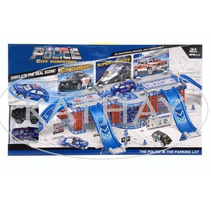 Parcare politieneasca cu 2 masinute metalice, Kathay-Haster, 44 elemente, 48x6x28cm