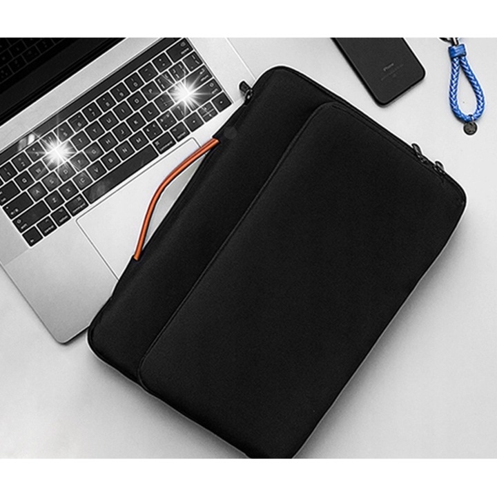 Geanta laptop 13-14 inch, Novaza Tech, nylon rezistent la apa, neagra, 38x28x3,5cm