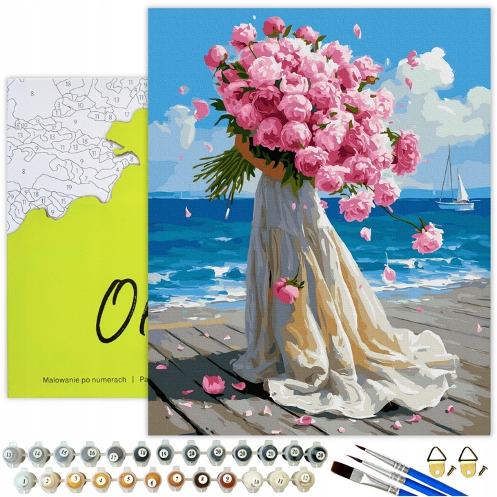 Set de pictura pe numere "Pivnite si Mare" cu rama - Kit de arta complet, 50x40 cm, cu 32 de culori acrilice, panza pe chinga, instrumente si instructiuni incluse