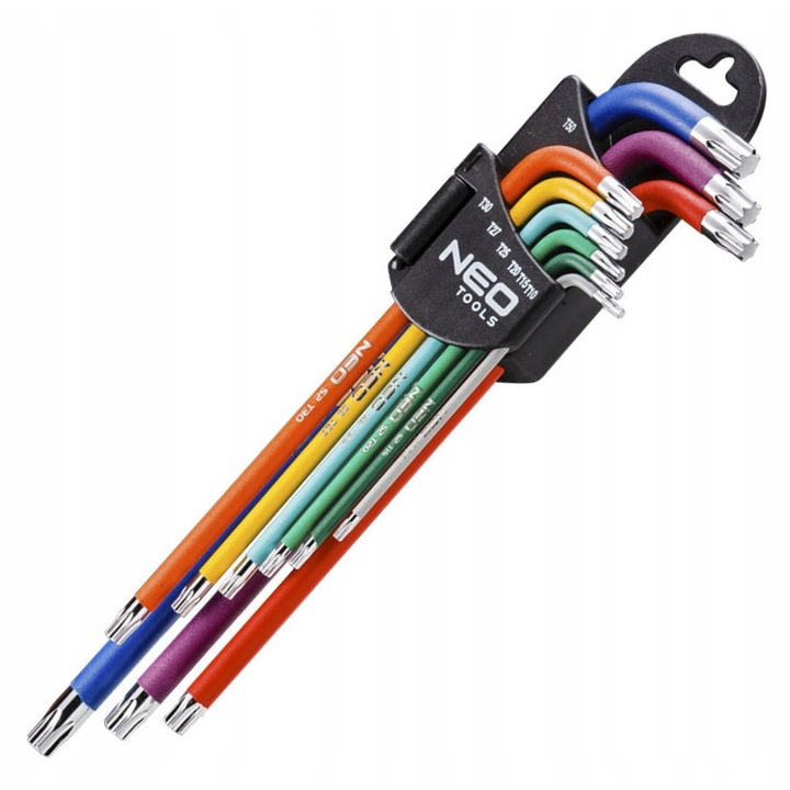 Комплект 9 ключа TORX NEO, стомана, цветни, 90x230мм