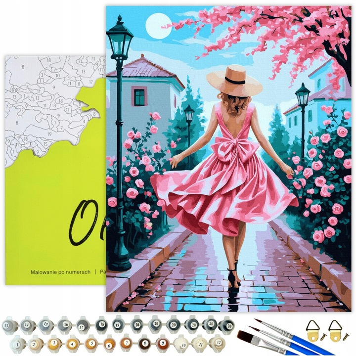 Set de Pictura Prin Numere pentru Femei - Tabnou cu Rame "Plimbare Printre Trandafiri" 50x40 cm, Kit Complet cu 30 Culori Acrilice, Usor de Folosit, Cadou Ideal pentru Indemanare Creativa