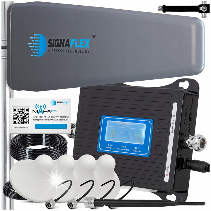 Set amplificator GSM/4G LTE LCD3000, antena directionala T2 23 dBi, 4 antene interne tip ciuperca 8 dBi, 30m cablu