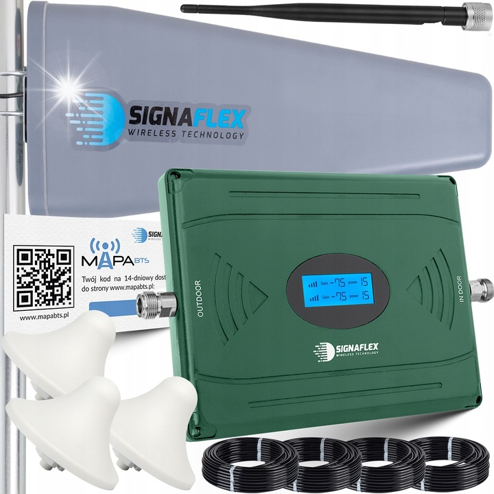 Set amplificator semnal GSM 4G LTE, Signaflex, antena directionala 23 dBi, 3 antene gratar 8 dBi, 10m cablu