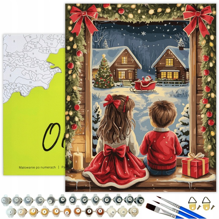 Set de pictura pe numere "Noapte de Iarna cu Minuni" 50x40 cm cu suport din lemn - kit complet de relaxare, perfect pentru incepatori si artisti experimentati, cadou ideal pentru sarbatori