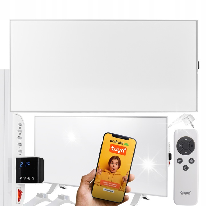 Лъчист панел Cronos 770W, бял, с WiFi, вграден термостат, пълен комплект