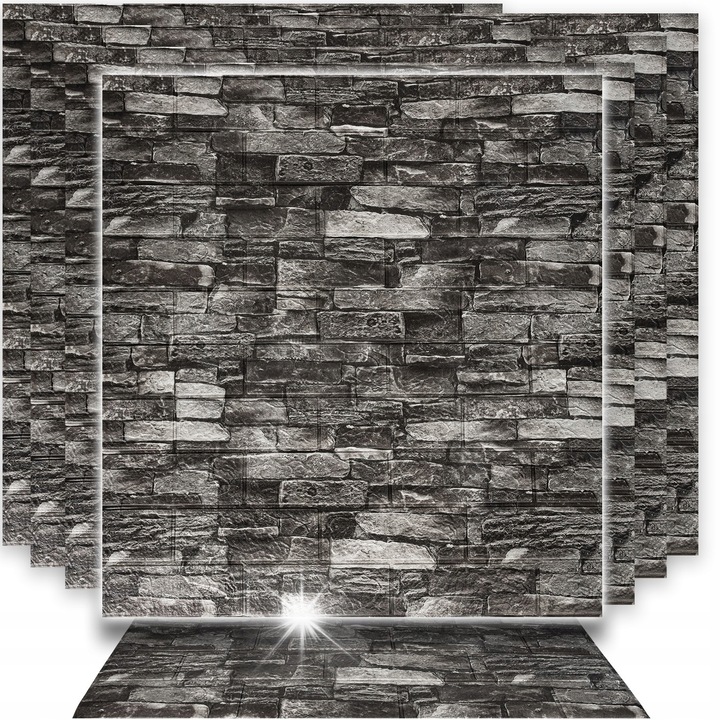 Set 10x Panouri 3D Autocolante, Heckermann, Piatra, 77x70cm, Bej