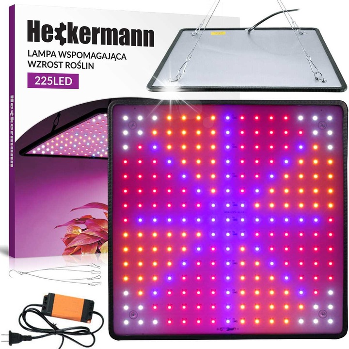 Lampa LED pentru plante, Heckermann Home&Garden, 40W, 225 LED, alb, 30x30cm, set cu elemente de suspendare