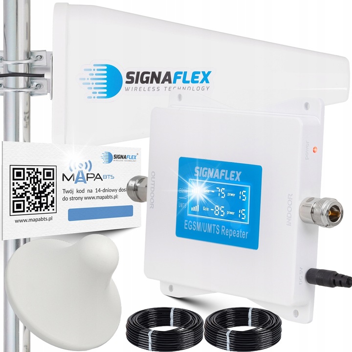 Set amplificator semnal GSM 2G 3G Signaflex, antena directionala 20 dBi, antena tip ciuperca 8 dBi, 10m