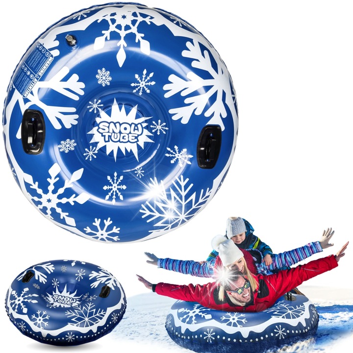 Sanie dmuchata Heckermann, 110cm, granat cu model zapada, 2 manere ergonomice