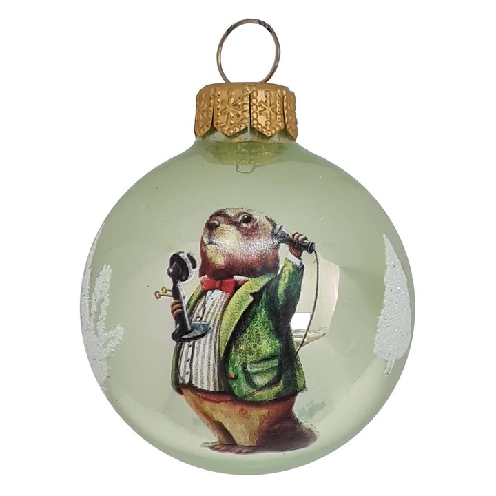 Glob de sticlă cu marmotă vintage 6cm