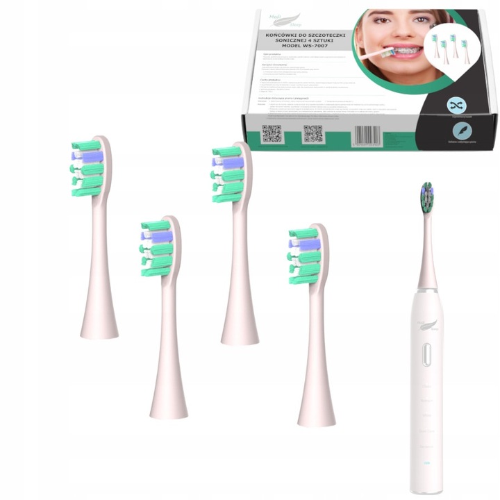 Set 4 capete de schimb pentru periuta sonica Medi Sleep WS-7007, roz, compatibile cu modelul WS-7007