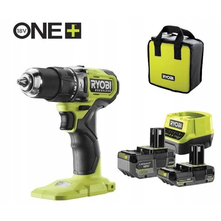 Wiertarko-wkretarka Ryobi 18 V, fara perii, cu functie de impact, 13 mm, 1,2 kg