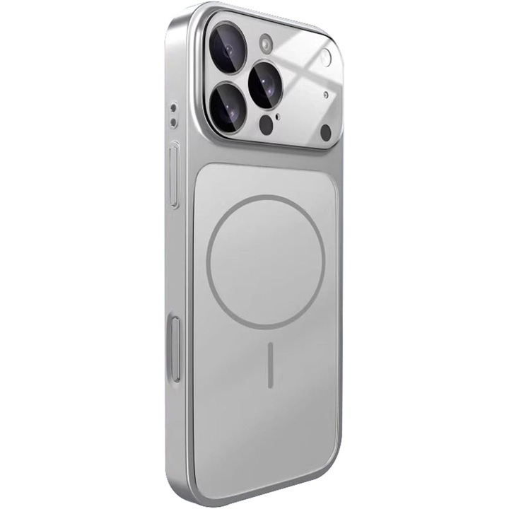 Husa pentru Apple iPhone 14 Pro Max Daden® MagLens, Slim, Incarcare wireless, Magsafe, Protectie camera inclusa, Argintiu