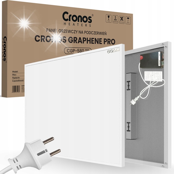 Panou electric de incalzire Cronos, 580W, alb, dimensiuni 90,5x60,5cm, cu telecomanda si accesorii de montaj pe tavan