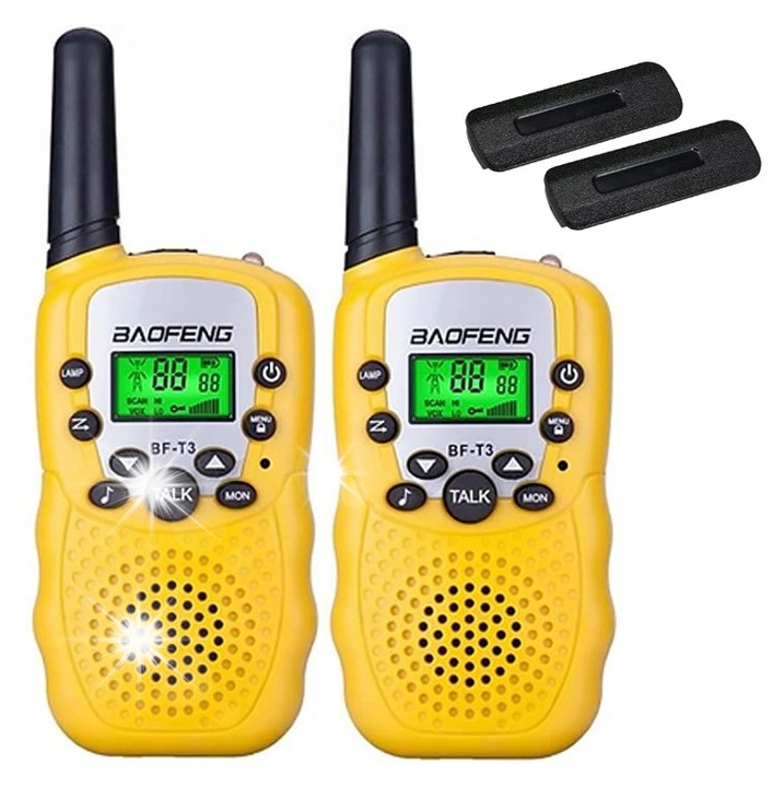 Set 2x Walkie-Talkie Baofeng BF-T3, 8 csatorna, 3-5km, sárga