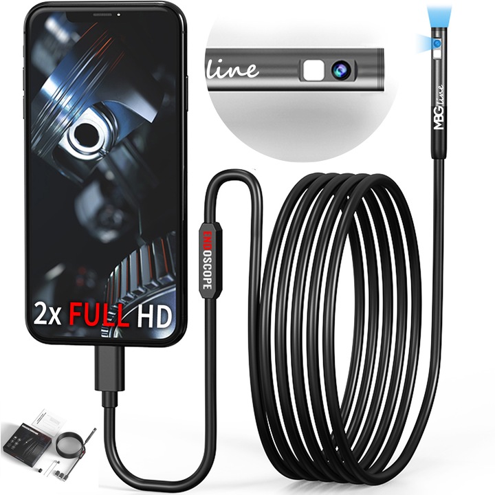 Ендоскопска камера MBG Line, 2 камери, 2м, 7 LED, FHD, WIFI