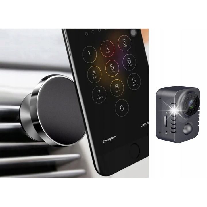 Комплект магнитна опора + Full HD шпионска камера, черна, за смартфон 4-7 инча