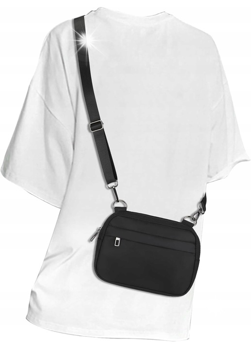 Női crossbody táska, 21.3x4.1x14.7 cm, 4 zsebbel, vízálló anyagból, fekete
