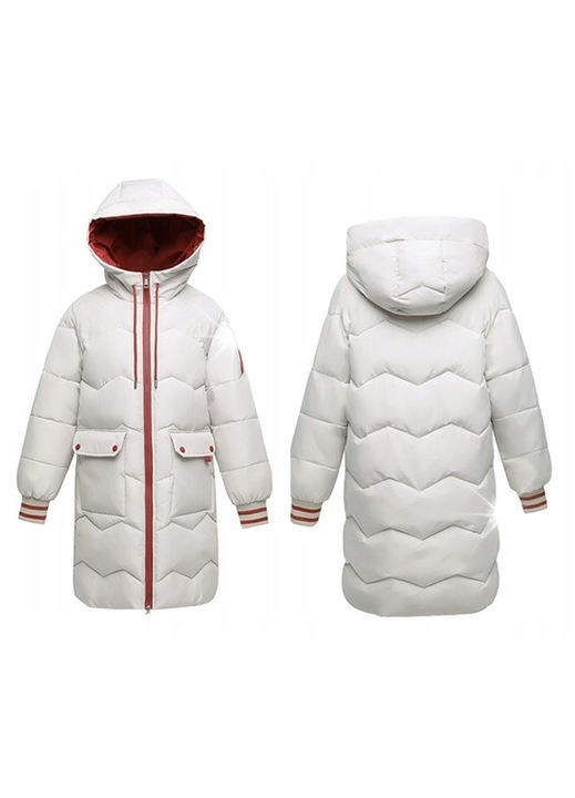 Geaca eleganta de iarna dama, parka captusita cu gluga, alb