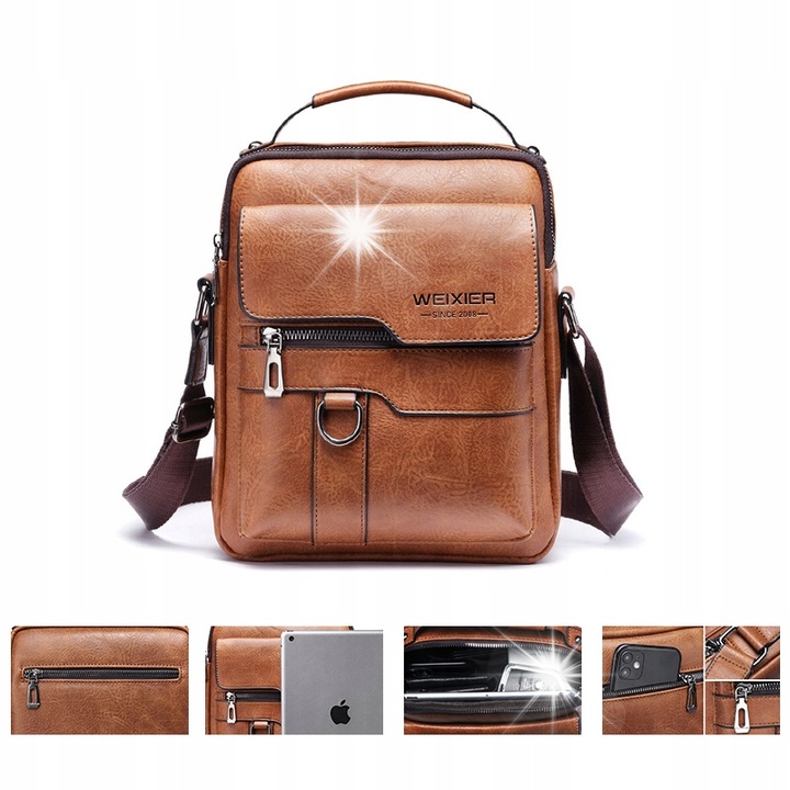 Férfi táska, bőr válltáska, dokumentumokhoz, fekete