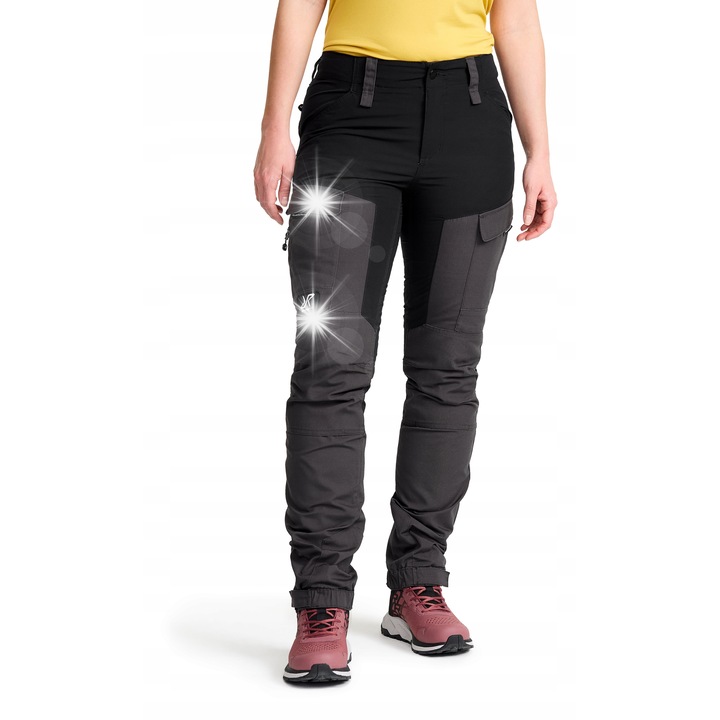 Pantaloni trekking dama RevolutionRace GP, negru/gri, L, cu panouri intarite, impermeabili