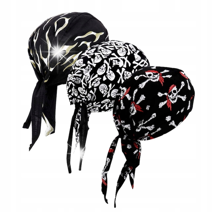 Set 3x Bandana, design craniu, bumbac, unisex, 55cm