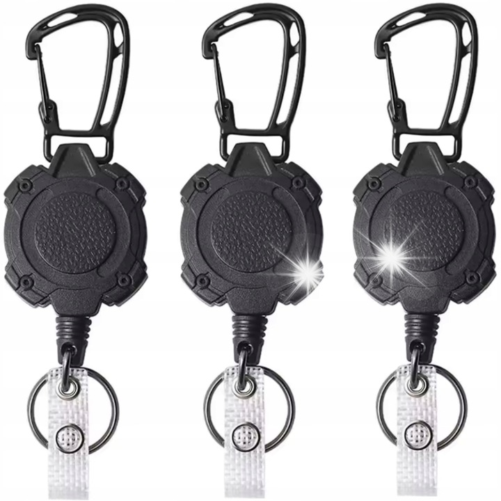 Set 3 brelocuri retractabile, 80cm, negru