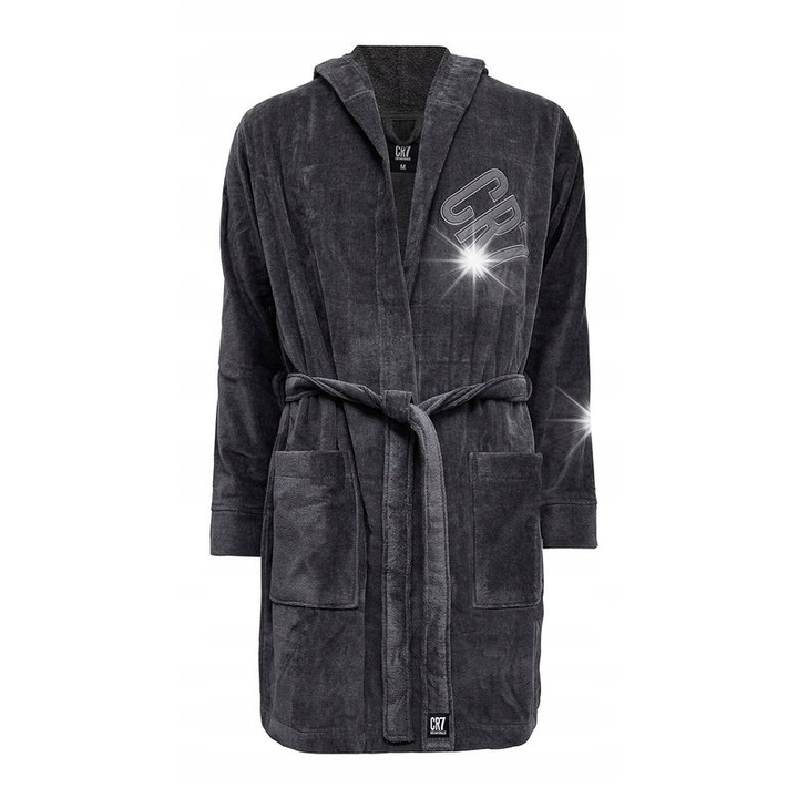 Halat de baie barbati CR7, Cristiano Ronaldo Basic, gri, L, bumbac, cu gluga