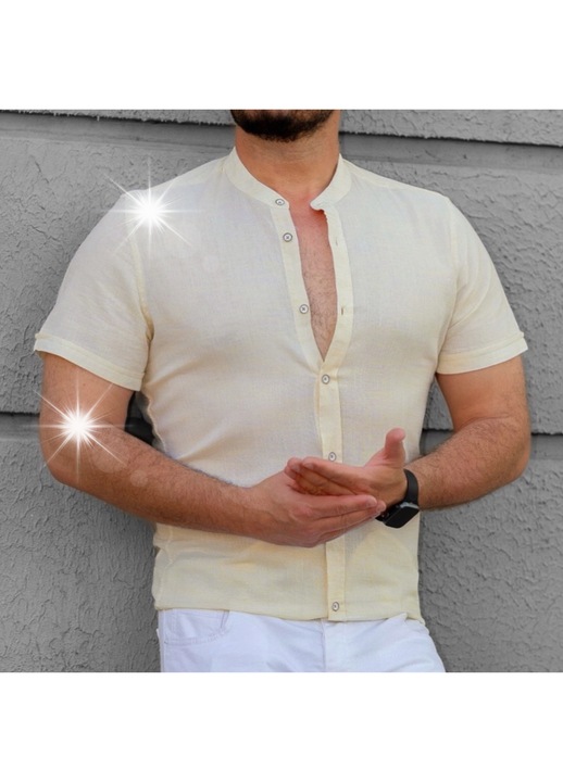 Férfi ing, tunika gallérral, kényelmes, sárga, pamut