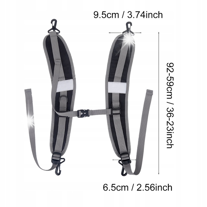 Állítható hátizsák hevederek, nylon, fekete, 9,5x92cm