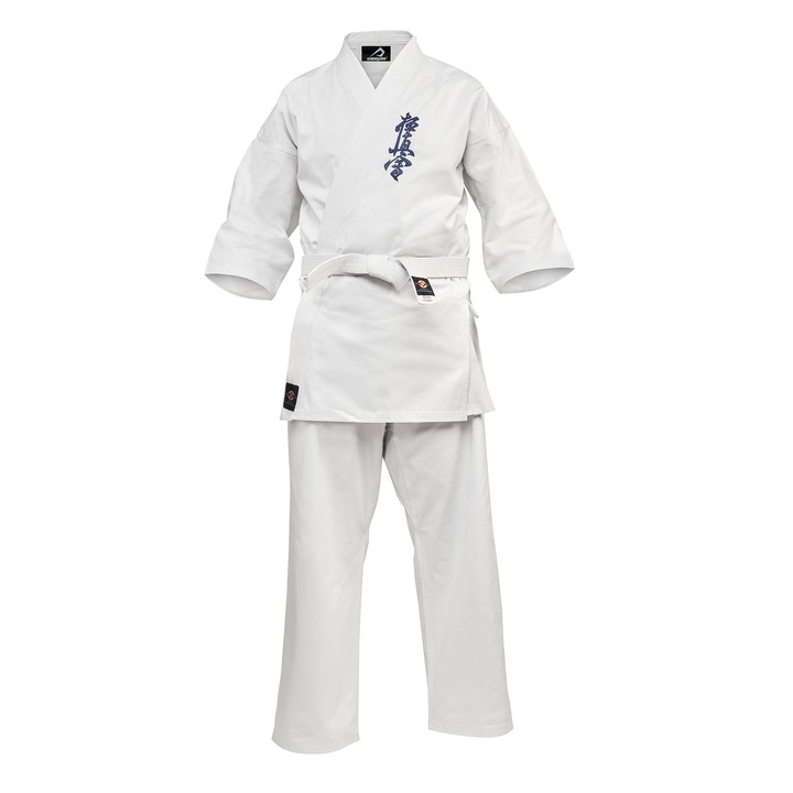 Kimono Karate Kyokushin Overlord, 120 cm, alb, bumbac, cu centura alba, 6-7 ani