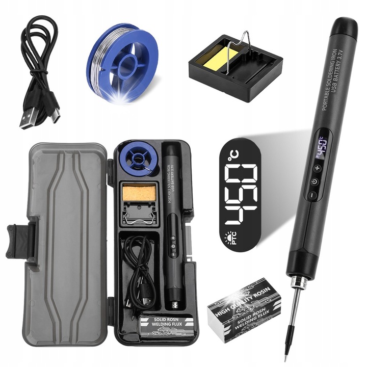 Pistol de lipit fara fir, 10W, 260-420°C, negru, set complet cu accesorii