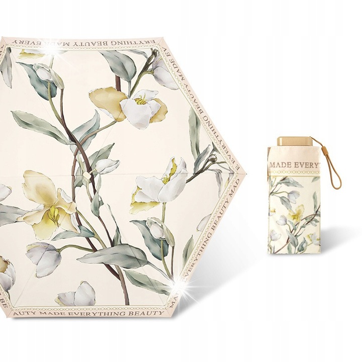 Mini umbrela de soare pentru femei, prindere usoara, design floral, multicolor