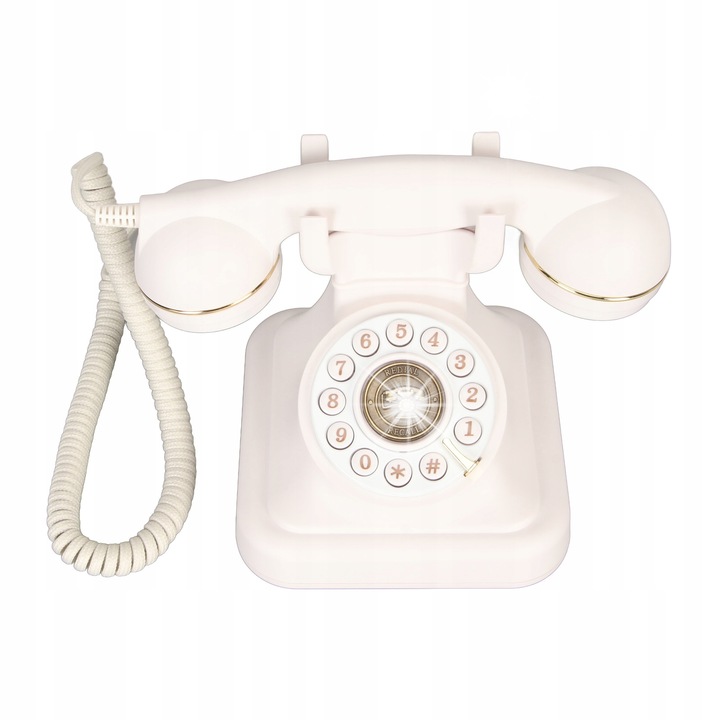Telefon stacionar retro, alb, design vintage, material ABS, pentru seniori