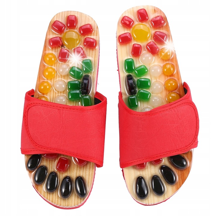 Masszázspapucs, 39, EVA + kő + fa, 23,5cm, szett