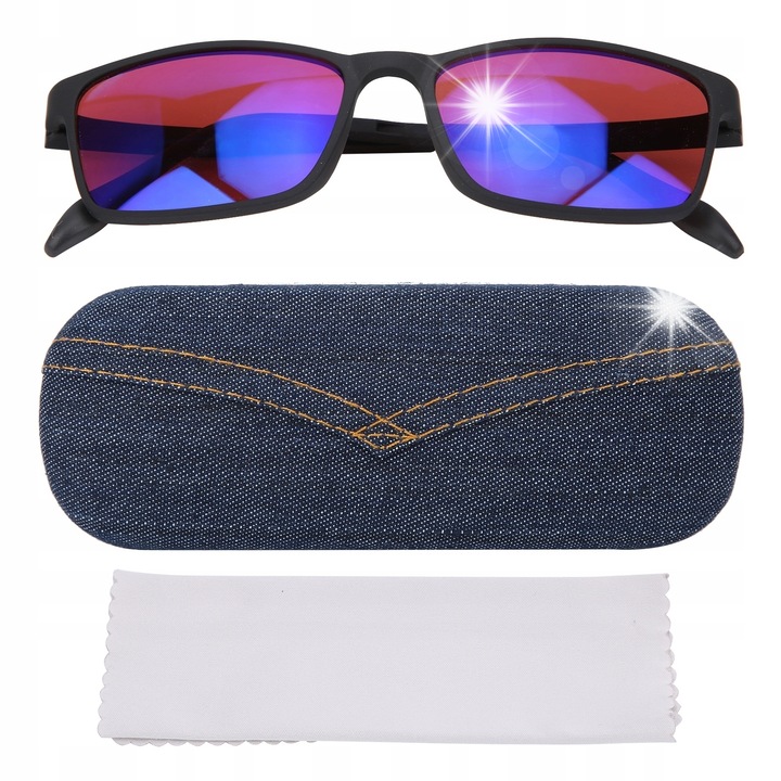 Ochelari de vedere pentru daltonisti, imbunatatire a perceptiei culorilor, unisex, set cu cutie si carpa de curatare