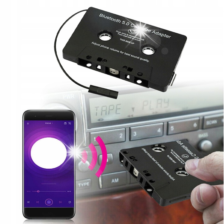 Adaptor Bluetooth 5.0 pentru casetofon, negru, cu acumulator reincarcabil, 130 mAh