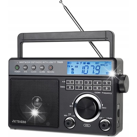 Radio portabil Retekess TR629, AM FM SW, USB, cu ceas, alimentare